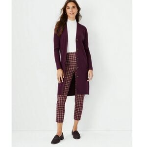 Ann Taylor Plum Purple Ribbed Long Cardigan Sweater